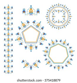 Oriental pattern with arabesque and floral elements, frames, borders. Vector illustration