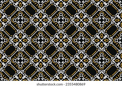 oriental pattern. Black, White and Yellow color with Arabic ornament. Pattern, background and wallpaper for your design. Textile ornament. Vector illustration.