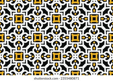 oriental pattern. Black, White and Yellow color with Arabic ornament. Pattern, background and wallpaper for your design. Textile ornament. Vector illustration.
