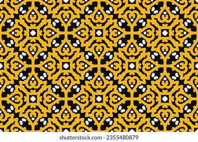 oriental pattern. Black, White and Yellow color with Arabic ornament. Pattern, background and wallpaper for your design. Textile ornament. Vector illustration.