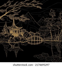 Oriental pattern in chinoiseries style for fabric and interior design, vector graphic