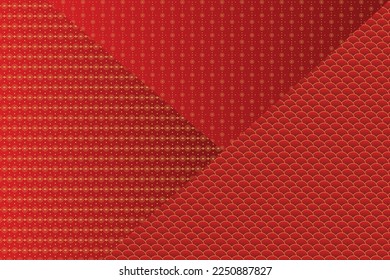 Oriental Pattern Collage Background  in red gradient and gold highlights. Lunar New Year Design pattern.  Asian. Backdrop for poster, banner, website, flyer, presentation, wallpapers, designs. EPS 10