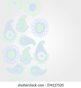 Oriental pattern, doodles, ellipses,objects,ellipses, waves,  vertical, copy space. Hand drawn.