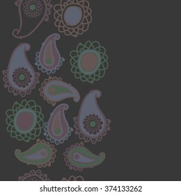 Oriental pattern, doodles, ellipses,objects,ellipses, waves, seamless, vertical, copy space. Hand drawn.