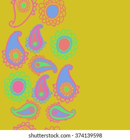Oriental pattern, doodles, ellipses,objects,ellipses, waves, seamless, vertical, copy space. Hand drawn.