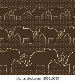 Oriental pattern with elephants on brown background with beige dots