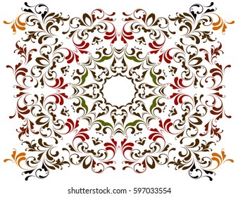 Oriental pattern. Ethnic decor carpet, tile, walls, packing, blankets, cover, scarves. Creative ornament for interior design and clothing. Print of hand drawing.