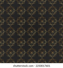 Oriental pattern. Golden geometric shapes with a flower on a dark background. Seamless pattern in vector.