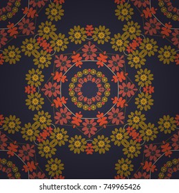 Oriental pattern, Islam, Arabic, Indian, turkish, pakistan, chinese, mystic, ottoman motifs. Flower Mandalas seamless pattern. Yellow, orange and gray vintage decorative elements.