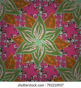 Oriental pattern. Islam, Arabic, Indian, turkish, pakistan, chinese, ottoman motifs. Colored Mandalas on neutral, pink and green colors. Vintage vector decorative elements.