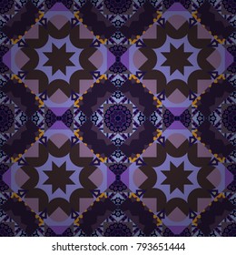 Oriental pattern, Islam, Arabic, Indian, turkish, pakistan, chinese, mystic, ottoman motifs. Flower Mandalas seamless pattern. Brown, violet and gray vintage decorative elements.