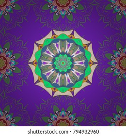 Oriental pattern. Islam, Arabic, Indian, turkish, pakistan, chinese, ottoman motifs. Colored Mandalas on violet, green and neutral colors. Vintage vector decorative elements.
