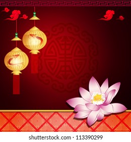 Oriental pattern: lantern and lotus with space for text or image