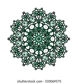 Oriental pattern mandala, Indian, Gentle emerald circular logo for boutique, flower shop, business, interior. Vector Flower Mandala. Company mark, emblem, element. Simple mandala logotype.