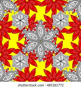 Oriental pattern of mandalas. Vector red, white, yellow background.
