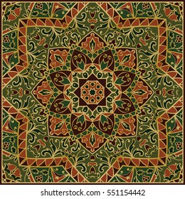 Oriental pattern of mandalas. Vector rich ornament with floral elements. Template for textile, carpet, shawls.