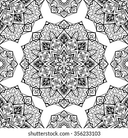 Oriental pattern with mandalas. Vector seamless background with round design elements. You can use this pattern in the design of carpet, textile, shawl.