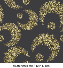 Oriental pattern, moon and stars. Islam, Arabic, Turkish, Moroccan motifs.