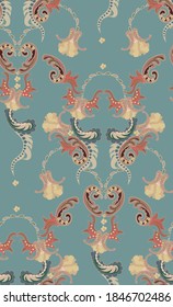 
Patrón oriental con flores y hojas estilizadas.