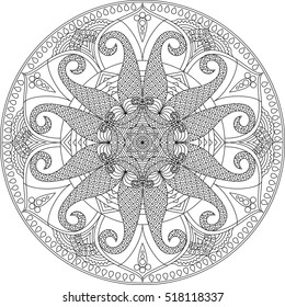 Oriental pattern. Traditional round coloring ornament. Mandala. Doodle drawing. Adult coloring. Round Ornament Pattern. Geometric circle element made in vector. 
