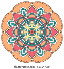 Oriental pattern. Traditional round coloring ornament. Mandala. Adult coloring. Round Ornament Pattern. Geometric circle element made in vector.
