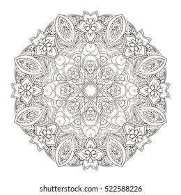 Oriental pattern. Traditional round ornament. Mandala. Coloring Snowflake. Doodle drawing