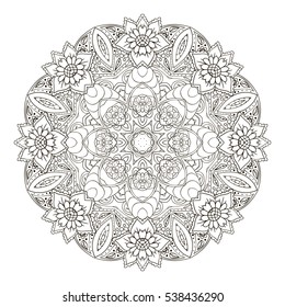 Oriental pattern. Traditional round ornament. Mandala. Snowflake coloring. Doodle drawing