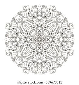 Oriental pattern. Traditional round ornament. Mandala. Turkey, Egypt, Islam. Relaxing picture. Doodle coloring