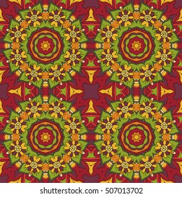 Oriental pattern. Traditional seamless ornament. Mandala. Flower. Doodle drawing. Red and orange colors