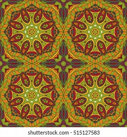 Oriental pattern. Traditional seamless ornament. Mandala. Flower. Doodle drawing. Red and orange