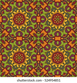 Oriental pattern. Traditional seamless ornament. Mandala. Star. Doodle drawing. Red and orange tone