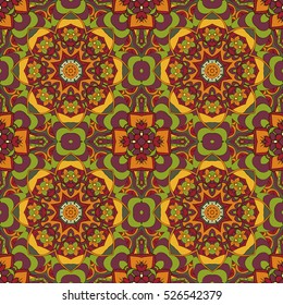 Oriental pattern. Traditional seamless ornament. Mandala. Turkey, Egypt, Islam. Doodle drawing. Red and orange tone