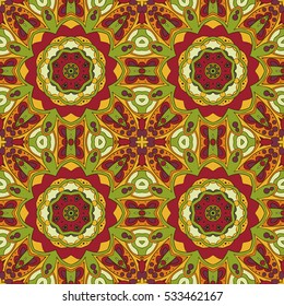 Oriental pattern. Traditional seamless ornament. Mandala. Turkey, Egypt, Islam. Relaxing picture. Doodle drawing. Red and orange tone