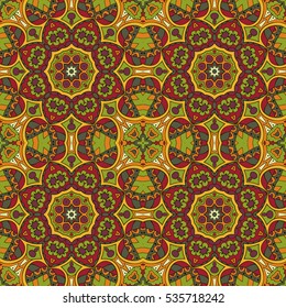 Oriental pattern. Traditional seamless ornament. Mandala. Turkey, Egypt, Islam. Relaxing picture. Doodle drawing. Red and orange colors