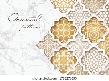 Oriental pattern. Vector golden background in arabic, moroccan style for design
