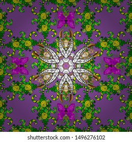 Oriental pattern. Vintage vector decorative elements. Islam, Arabic, Indian, turkish, pakistan, chinese, ottoman motifs. Colored Mandalas on black, green and violet colors.