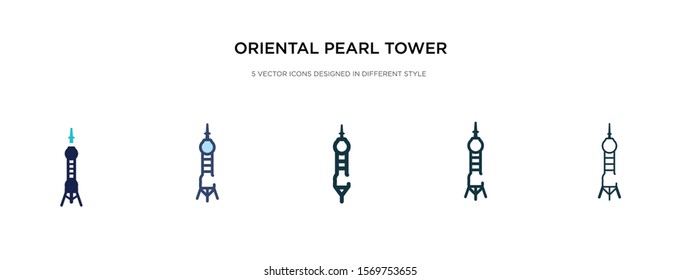 oriental pearl tower icon in different style vector illustration. two colored and black oriental pearl tower vector icons designed in filled, outline, line and stroke style can be used for web,