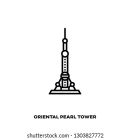 Oriental Pearl Tower at Shanghai, China vector line icon. International landmark and tourism symbol.