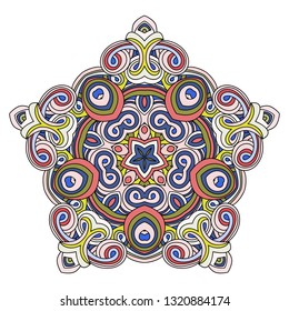 Oriental pentagonal element. Hand drawn vector illustration. Islam, Arabic, Indian, turkish, pakistan, chinese, ottoman motifs