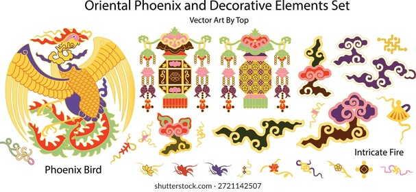 Orientalischer Phönix und dekorative Elemente Set