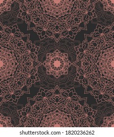 Oriental pink gray outlined mandala ornaments - seamless pattern