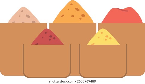 Oriental powdered spices in pots