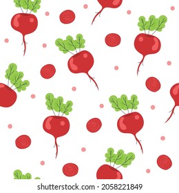 Oriental radish (Raphanus sativus) seamless pattern, vector illustration.