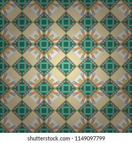 Oriental raster ornament in gray, orange and brown colors. Colorful ethnic seamless background pattern in the style of ceramic tiles.