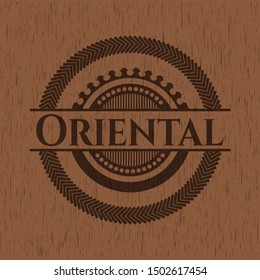 Oriental realistic wooden emblem. Vector Illustration.