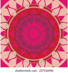 Oriental red circle ornament background, indian mehendi style.