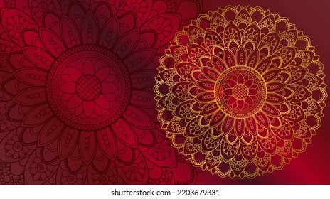 Oriental Red Gradient And Gold Mandala Background