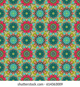 Oriental red green traditional floral ornament, seamless pattern, tile design, vector illustration