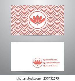 Oriental red pattern business card template vector
