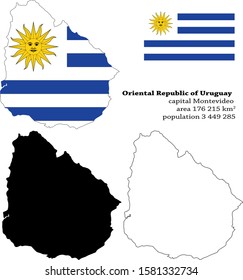 Oriental Republic of Uruguay vector map, flag, borders, mask , capital, area and population infographic
